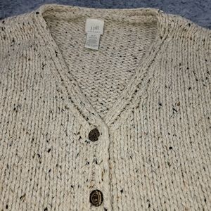 J Jill Handknit Womens Sweater XL Petite Cream Buttons 55% Silk